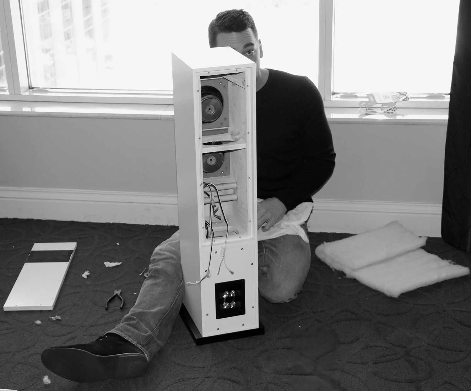 Luke rebuilding a speaker during CES